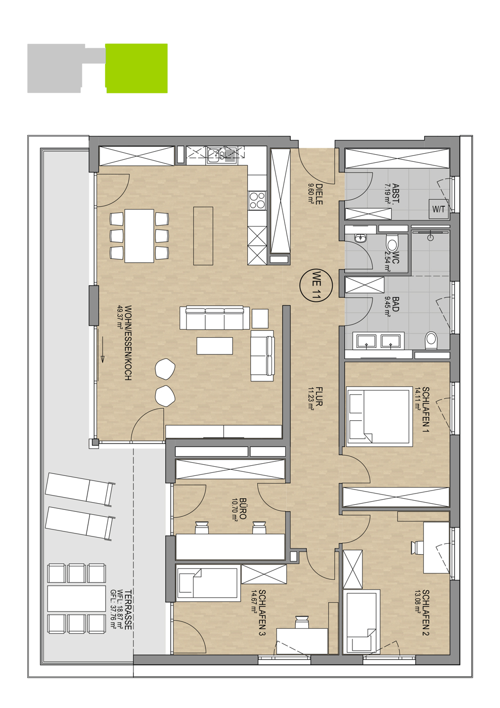 Penthouse 1 - Wohnung 11 mit Dachterrasse