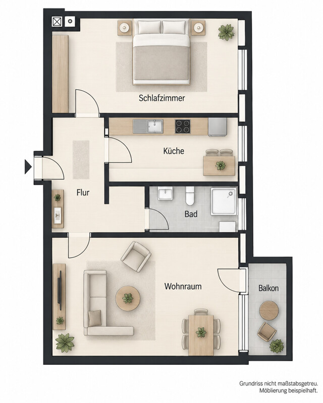 2-Zimmer-Wohnung mit Balkon und eigenständiger Garage – Bild 2