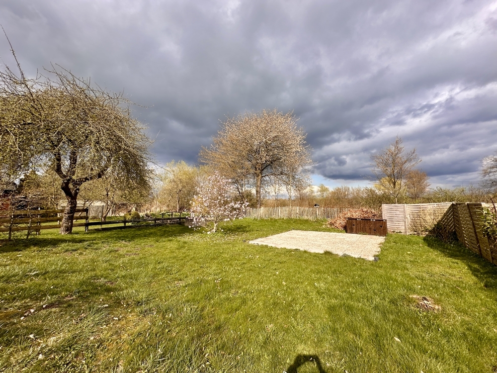 Grüner Garten mit Feldblick