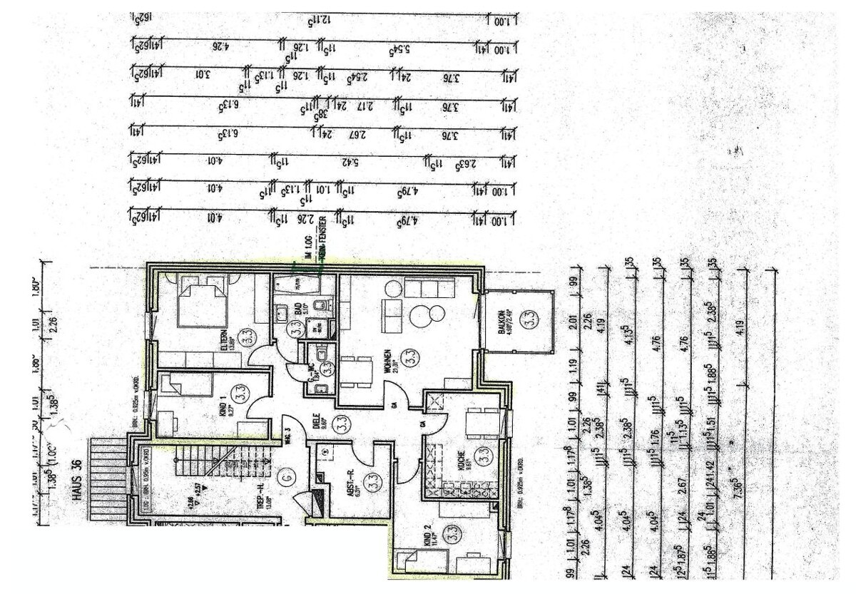 bemaßter Grundriss der Wohnung