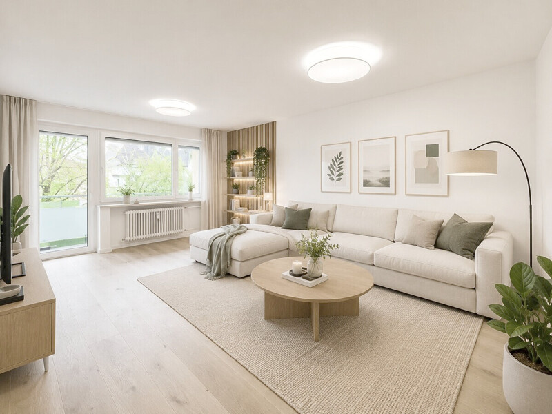 Ansicht durch das Wohnzimmer nach Westen