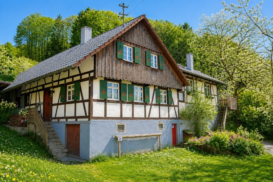 Hausansicht mit Anbau