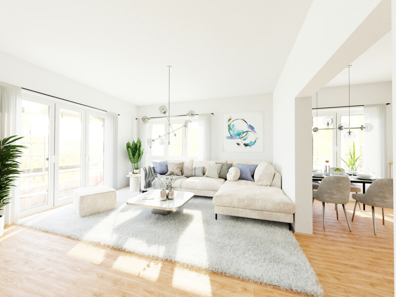 Großer heller Wohn- und Essbereich