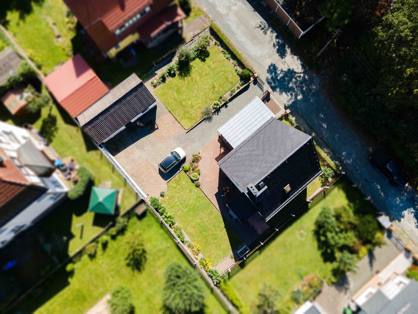 Vogelperspektive Grundstück unscharf