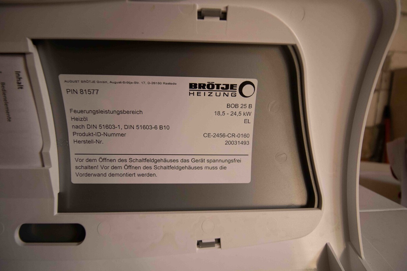 Heizung Typenschild