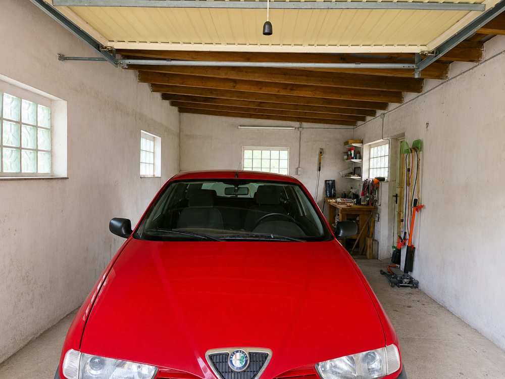 Autogarage mit Zugang in den Garten
