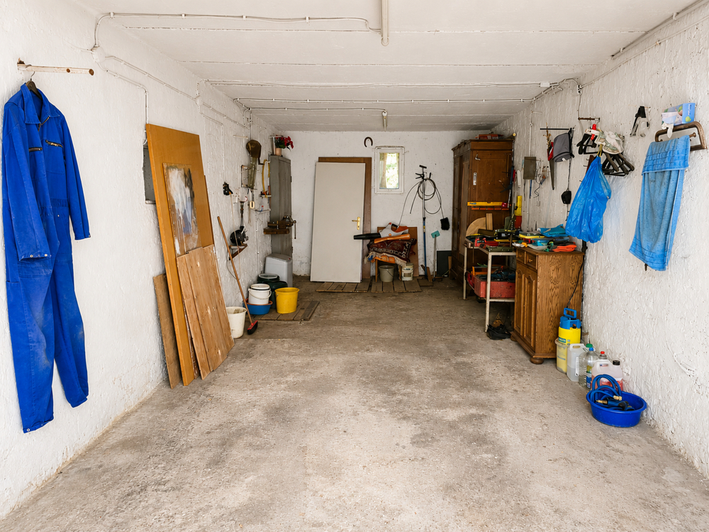 Großzügige Garage mit viel Platz für Fahrzeug und Werkstatt