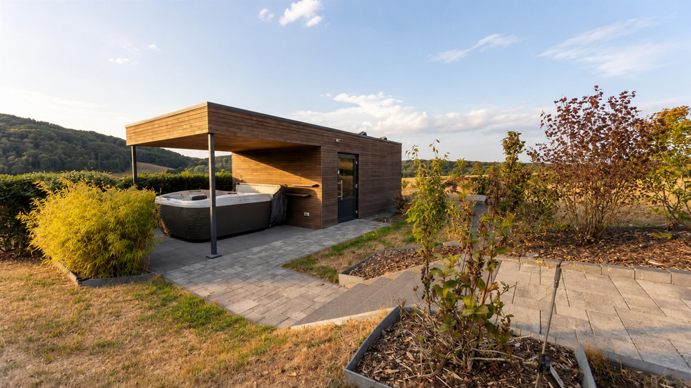 Private Wellnessoase mit Weitblick und stilvollem Gartenhaus