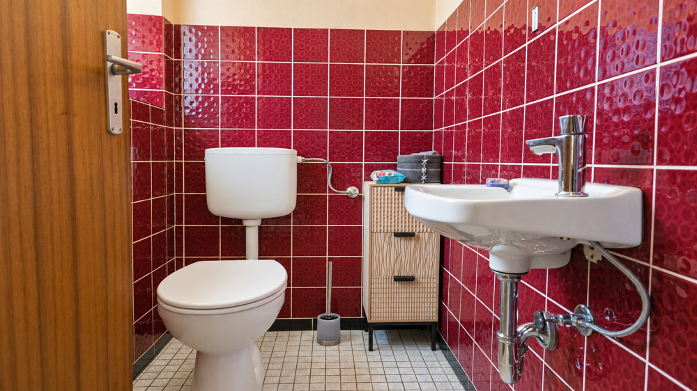 Separates Gäste-WC mit markanten Farbakzenten