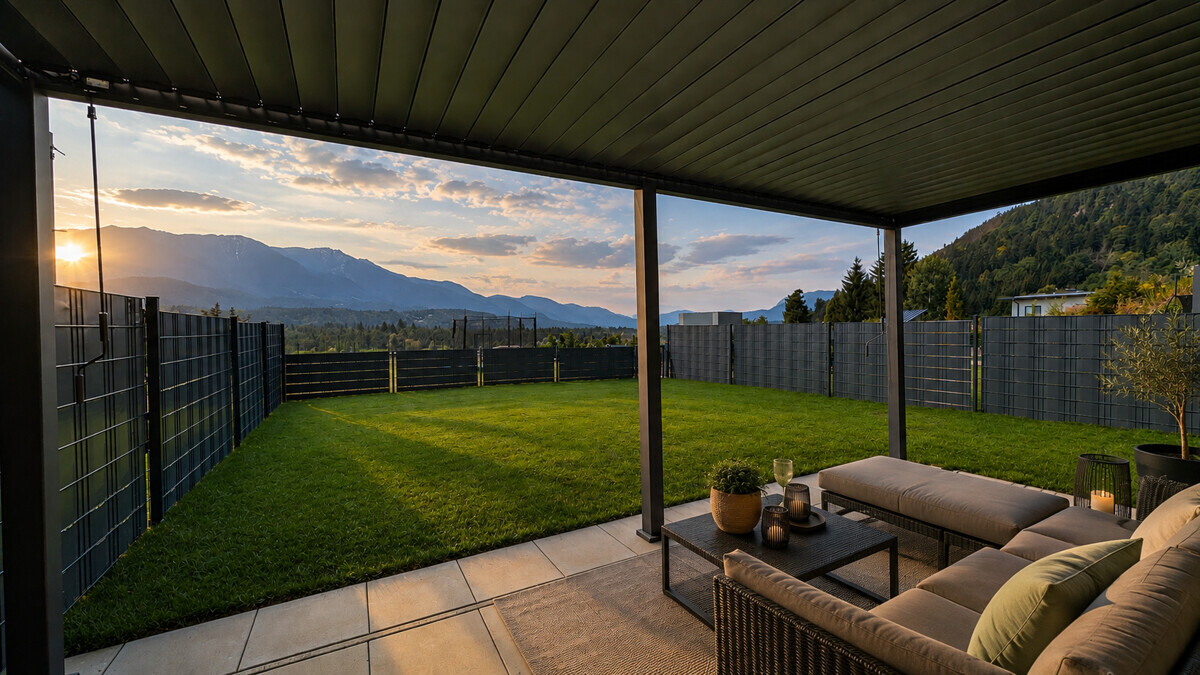 Terrasse mit Pergola Abendstimmung