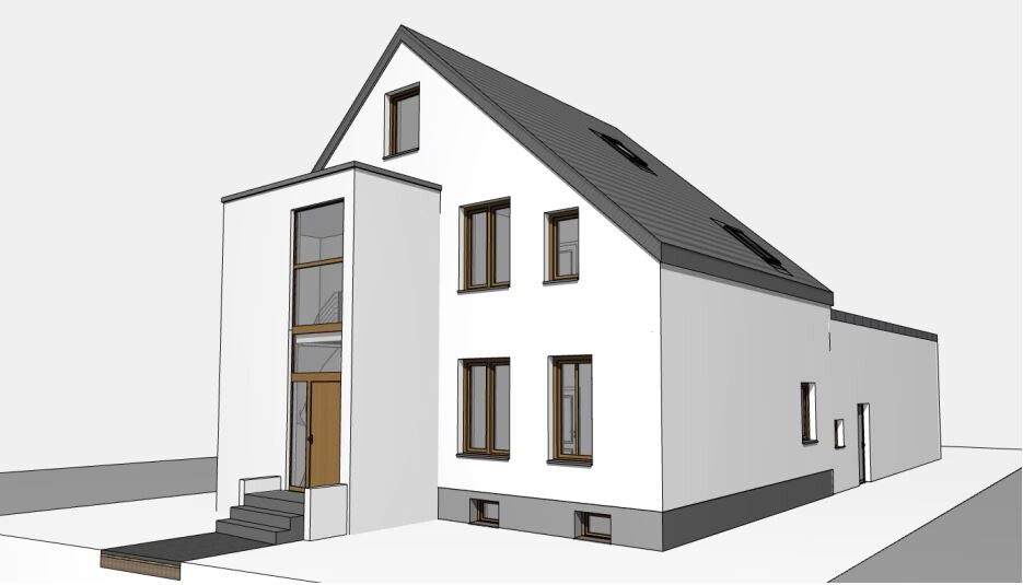Variante A: Sanierung und Umbau zum Mehrfamilienhaus (bis zu 3 WE) Visualisierung Außenansicht