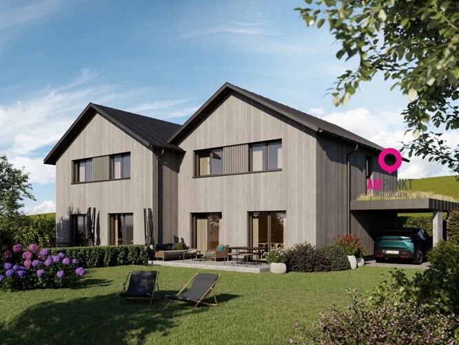 Erstbezug in Hallwang: Doppelhaushälfte vom Architekten geplant – Garten, Terrasse & Carport - Bild