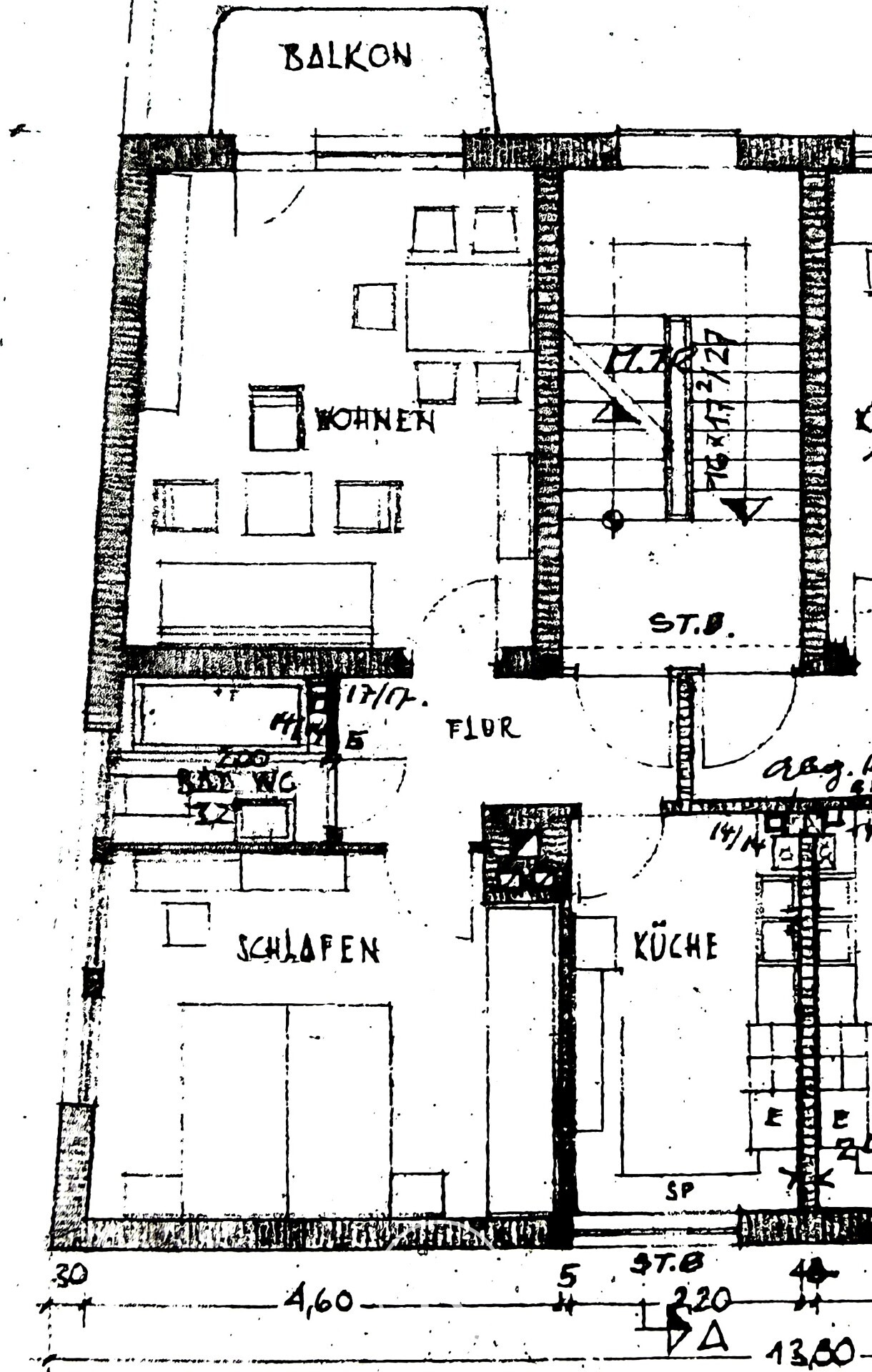 Grundriss 1 – renovierte 2-Zimmer mit Balkon in Wöhrd