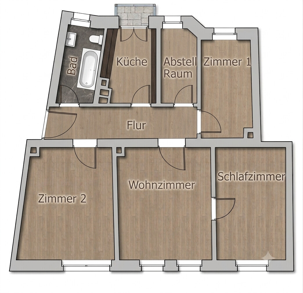 Grundriss 1 – Erstbezug nach Kernsanierung: 4 Zimmer mit Balkon