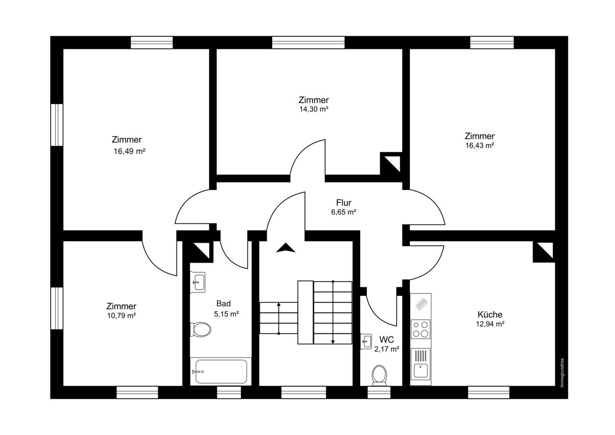 Grundriss 4-Zimmerwohnung Obergeschoss