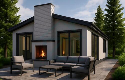 Modern Haus mit Kamin und Terrasse