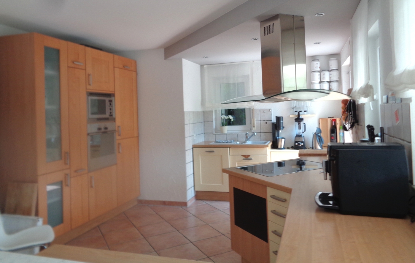 offene Küche mit Terrassenzugang