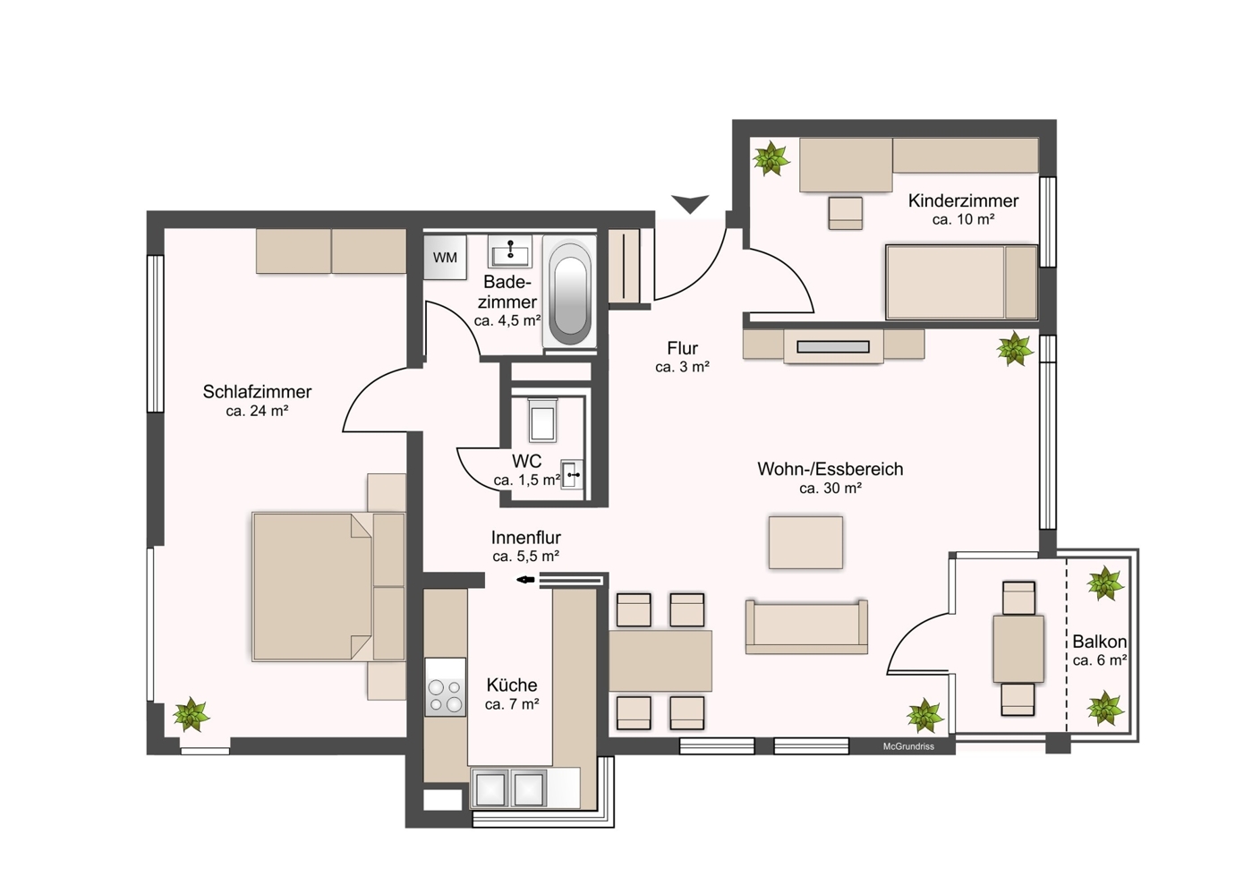 Grundriss 3 Zimmer Wohnung