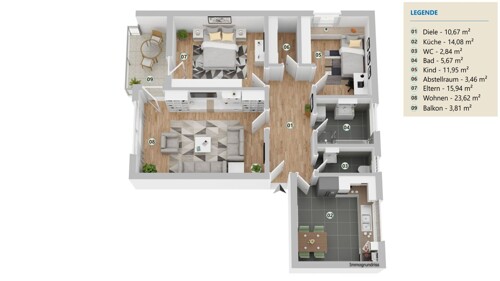 Grundriss 3,5-ZImmer-Wohnung EG