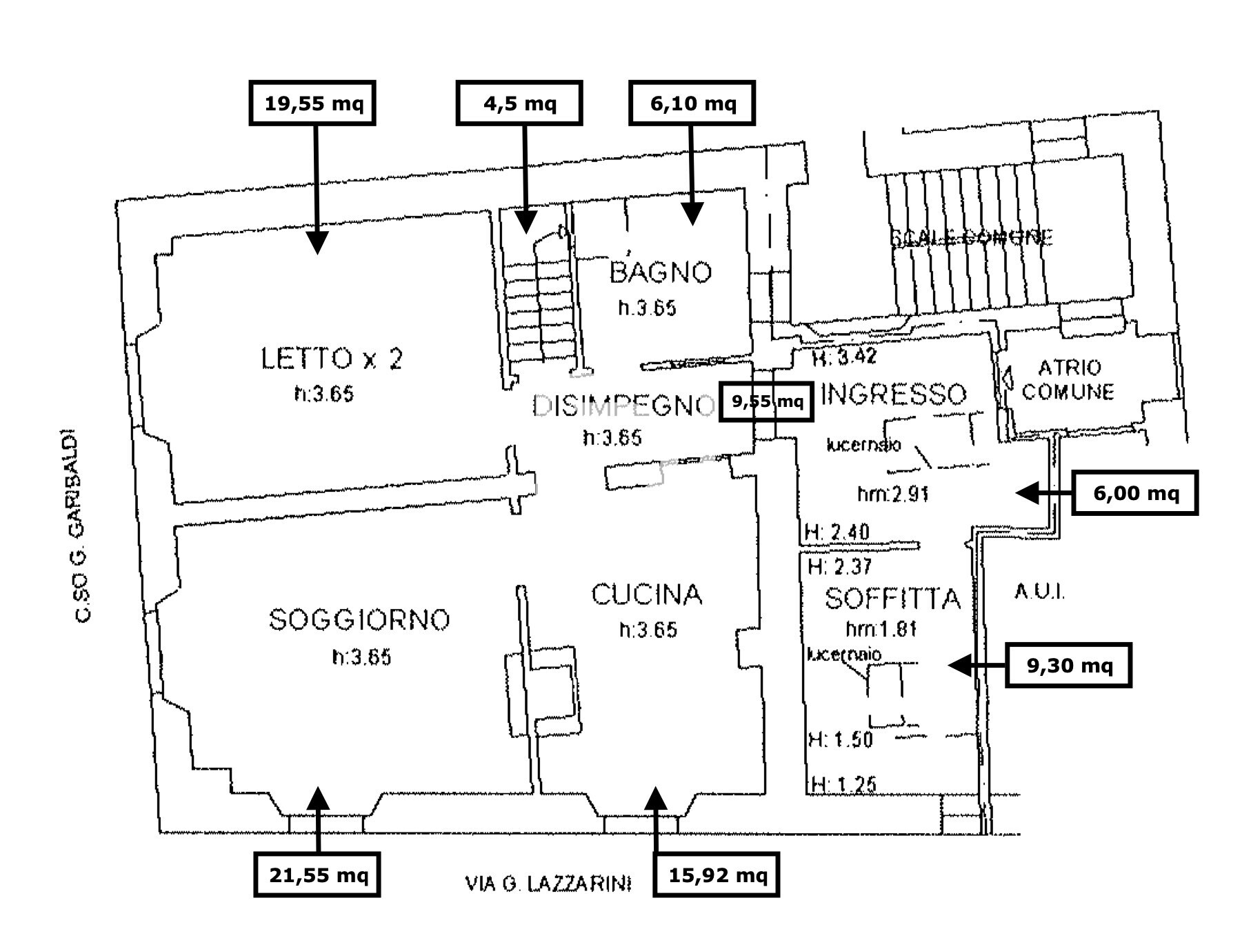 5 Planimetria secondo piano con misure