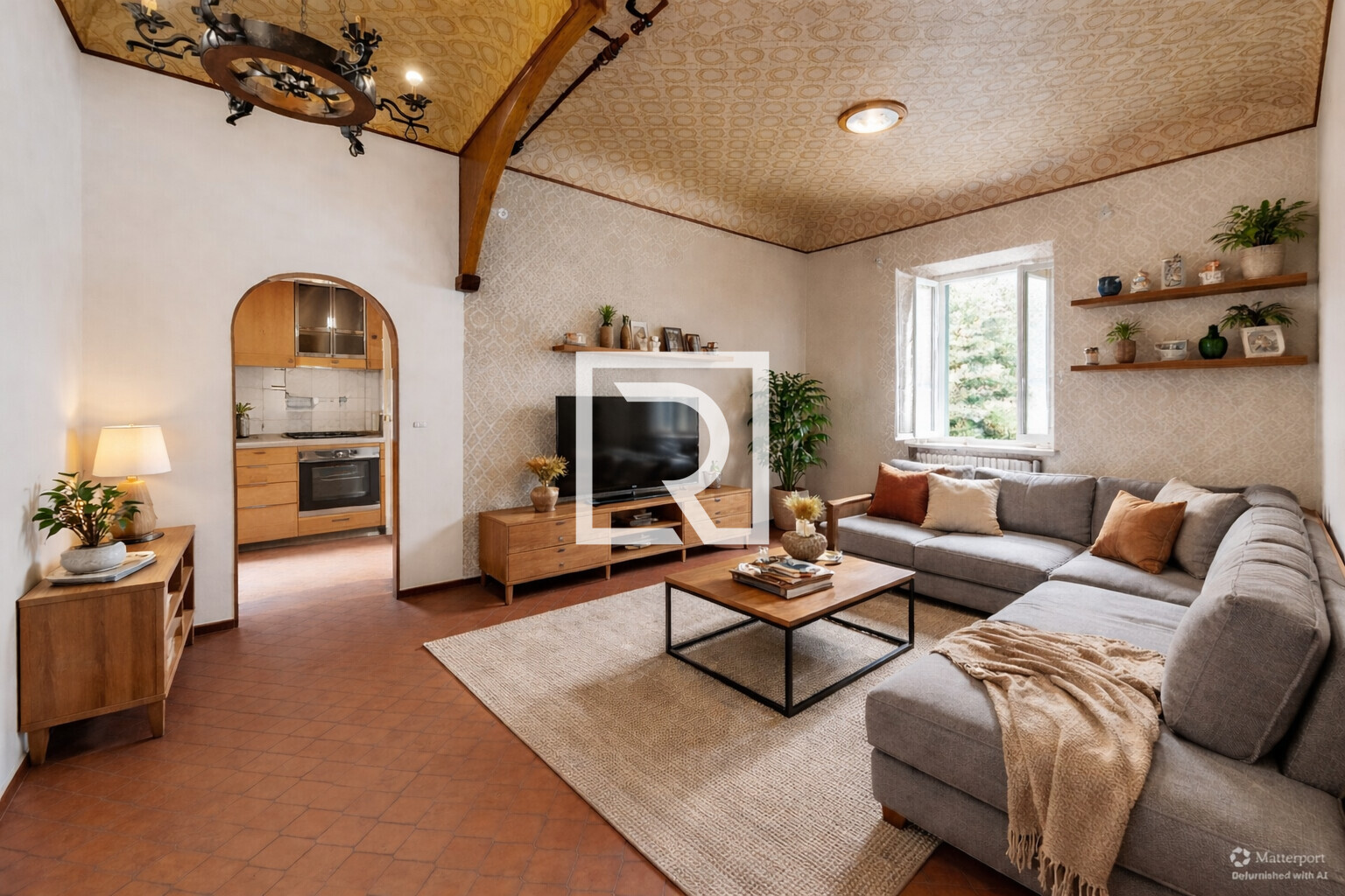 Soggiorno elegante con cucina a vista