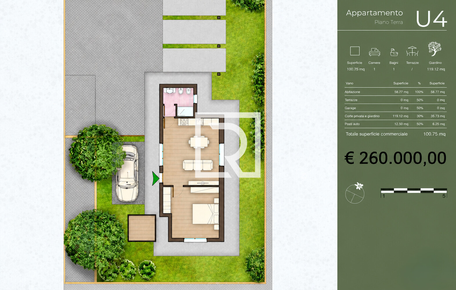 Planimetria di appartamento con giardino