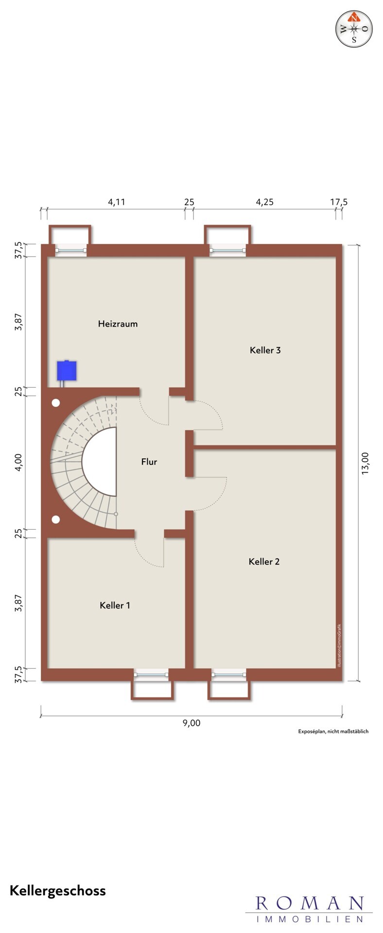 Leerer Grundriss Kellergeschoss für Ihre Planung