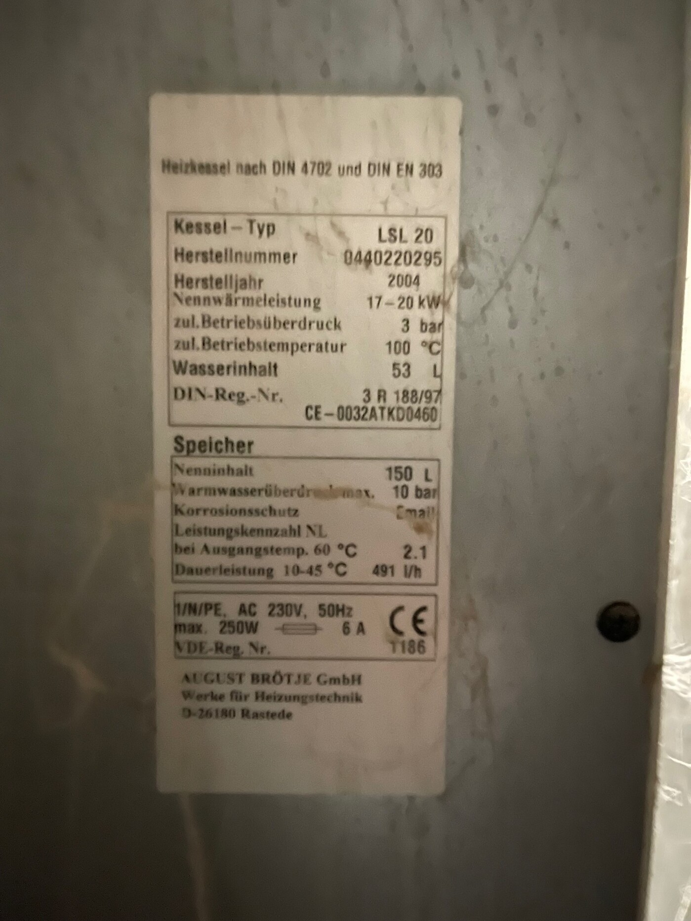 Typenschild - Heizkessel