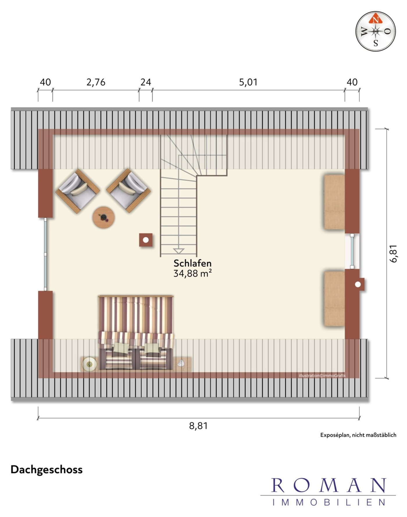 Grundriss DG mit Möblierungsvorschlag