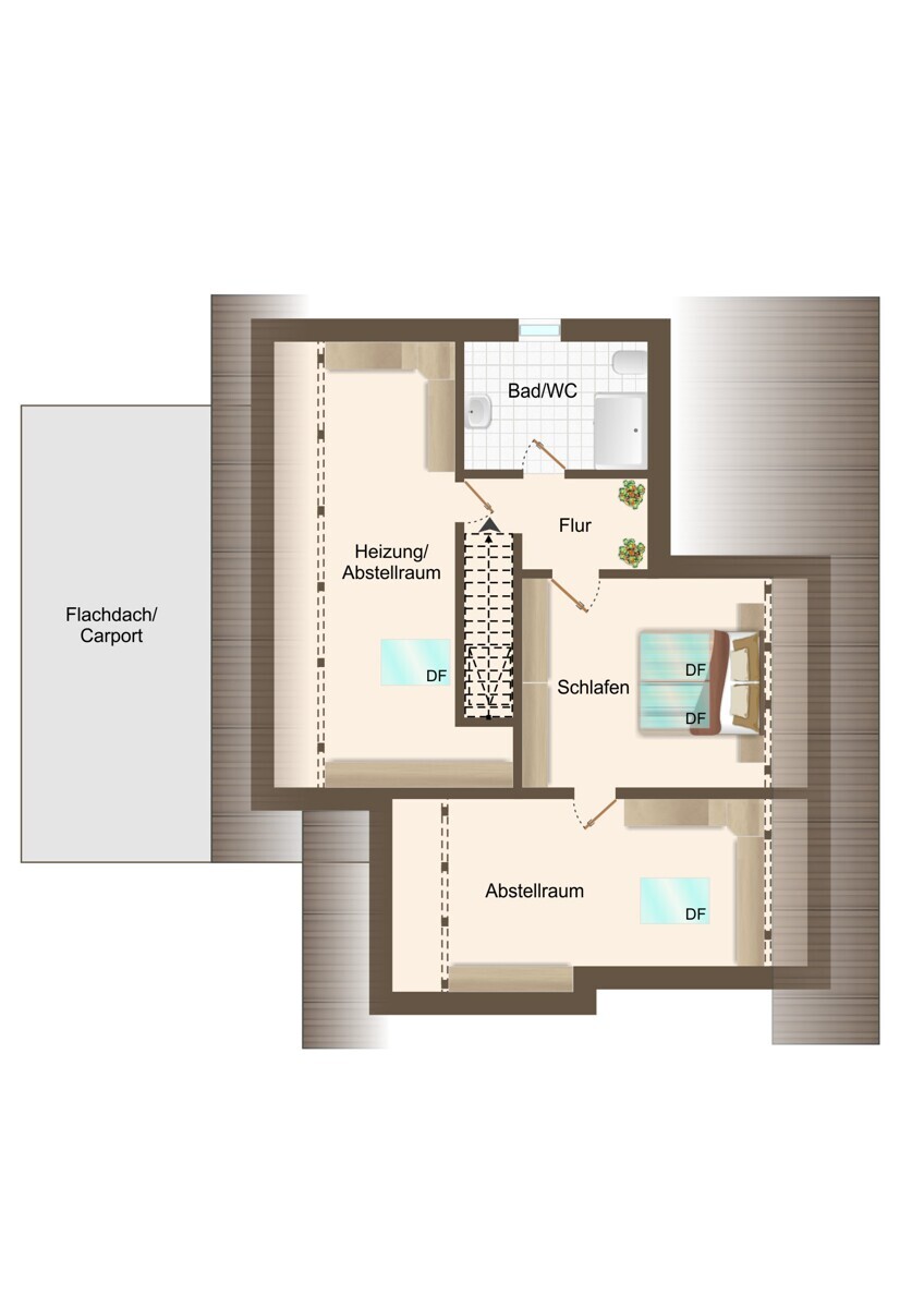 Beispiel für den Endausbau im Dachgeschoss gegen Aufpreis