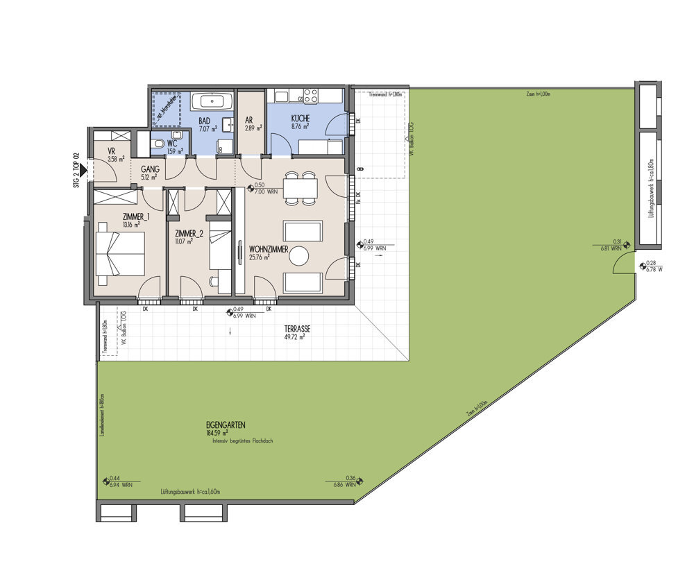 NordGlck - Gartenliebhaber aufgepasst!  - Top aufgeteilte 3-Zimmer-Wohnung mit Eigengarten ruhig, hell & familienfreundlich - Top 02-002 /  / 1210 Wien / Bild 2