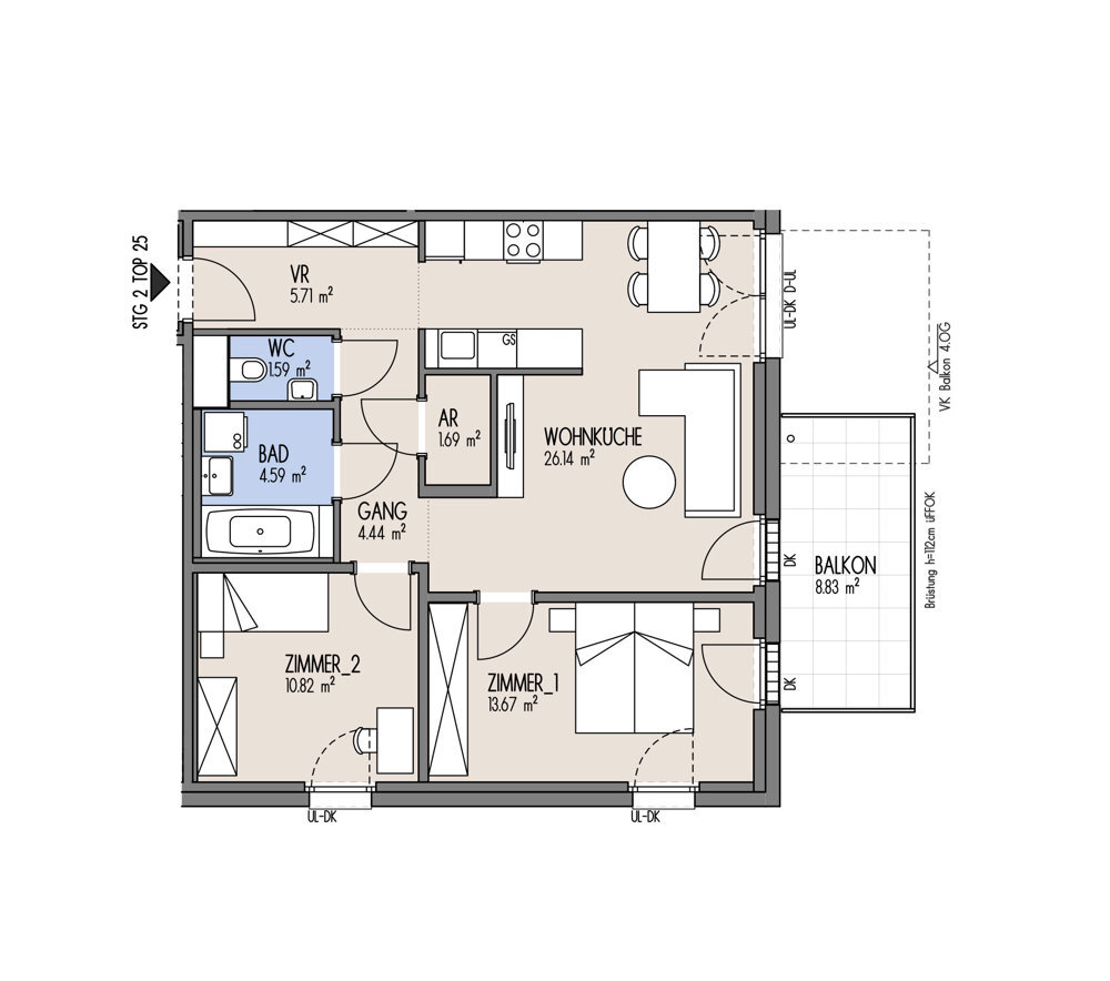 NordGlck - Anlage mit Zukunft 3-Zimmer-Wohnung in gefragtem Format - Top 02-025 /  / 1210 Wien / Bild 2