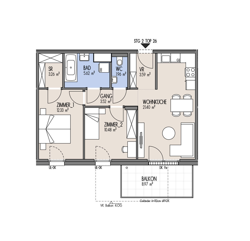 NordGlck - Kompakte 3-Zimmer-Wohnung ideal aufgeteilt, zum fairen Preis - Top 02-026 /  / 1210 Wien / Bild 2