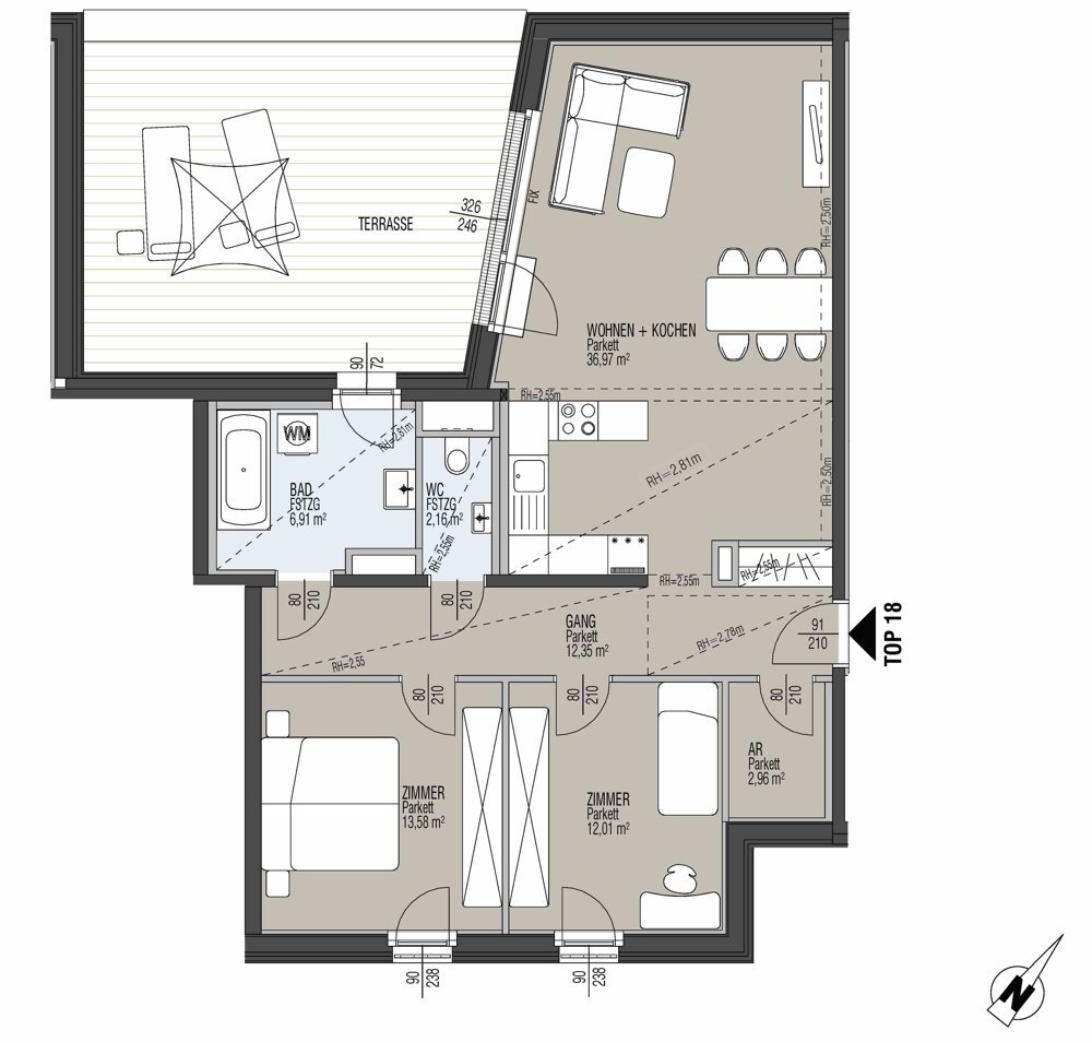 The Wild - grozgige 3-Zimmer Dachgeschowohnung mit Einbaukche und groer Terrasse - im Patiohaus - P2.18 /  / 1020 Wien / Bild 1