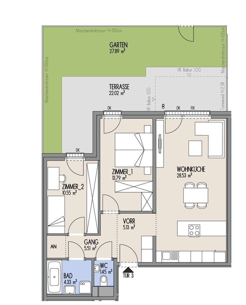 Hof am Park - Charmante 3-Zimmer-Wohnung mit ostseitiger Terrasse, Garten und Raumhhe von 3,24 m - Top 1.3 /  / 1220 Wien / Bild 1