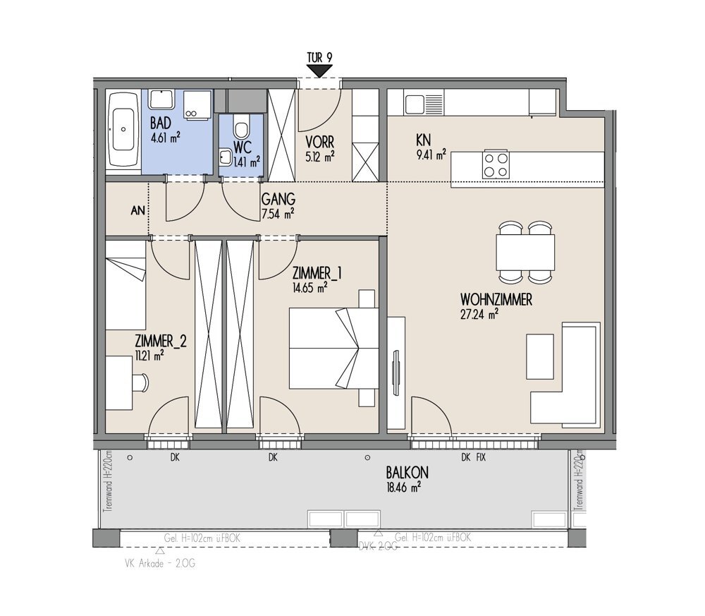 Hof am Park - 3-Zimmer-Wohnung mit grozgigem Westbalkon am Albert-Schultz-Park - Top 1.9 /  / 1220 Wien / Bild 1