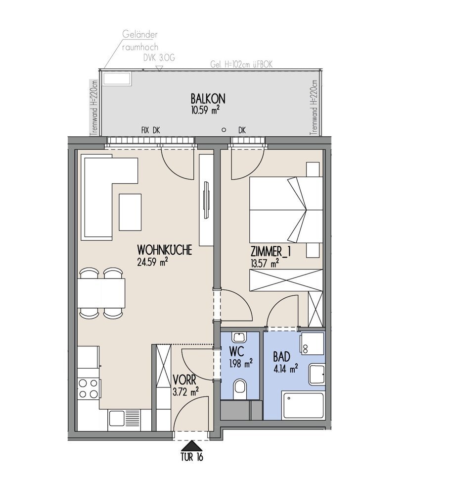 Hof am Park - Kompakte 2-Zimmer-Wohnung mit grozgigem Balkon in U-Bahn Nhe - Top 1.16 /  / 1220 Wien / Bild 1