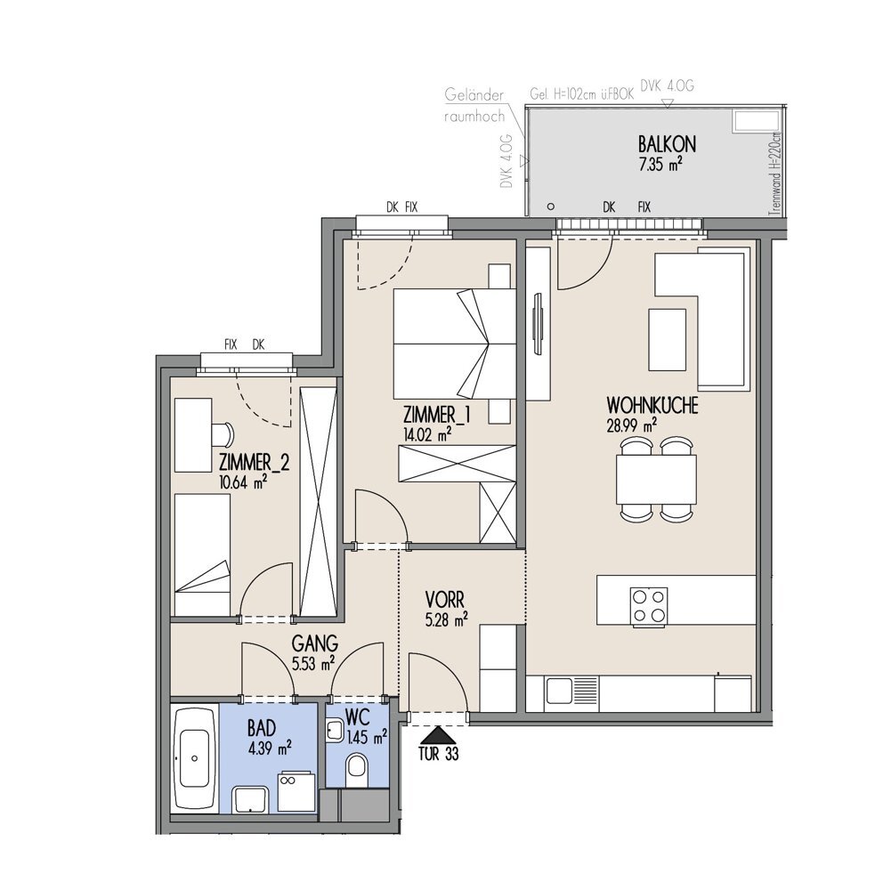 Hof am Park - Helle 3-Zimmer-Wohnung mit Morgensonne und Balkon - Top 1.33 /  / 1220 Wien / Bild 1