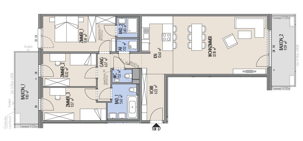 Hof am Park - Sonnige 4-Zimmer-Wohnung mit Balkon mit Morgen- und Abendsonne - Top 1.37 /  / 1220 Wien / Bild 1