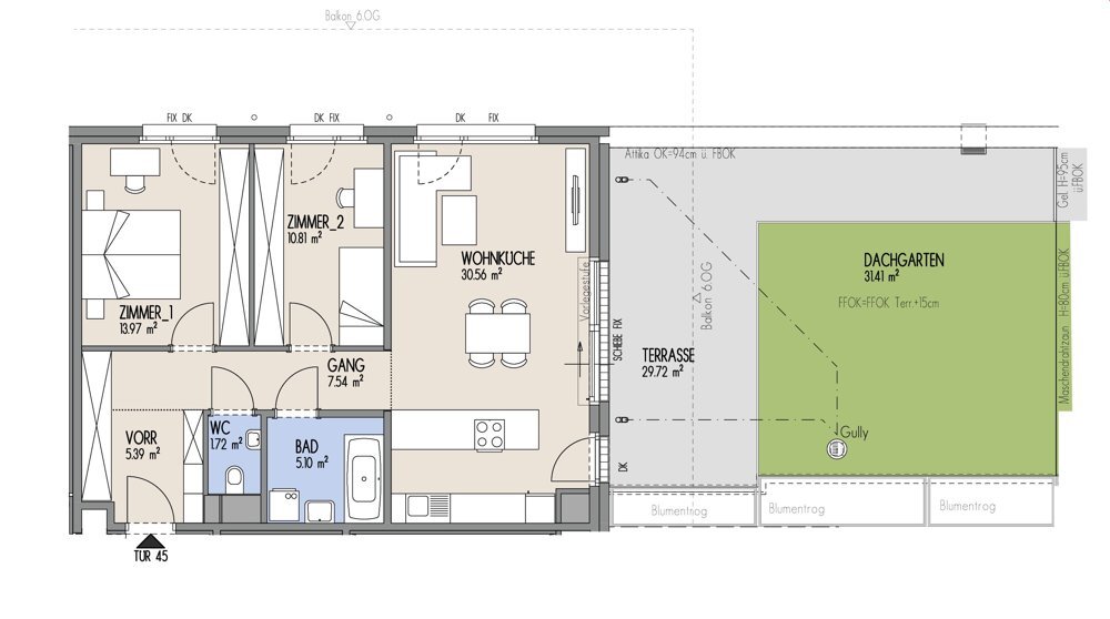 Hof am Park -3-Zimmer-Wohnung mit einer Raumhhe von 2,70 m, grozgiger Terrasse und Dachgarten  - Top 1.45 /  / 1220 Wien / Bild 1
