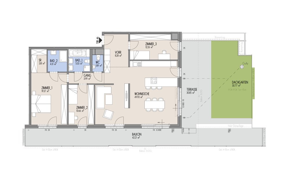 Hof am Park - 4-Zimmer-Wohnung mit einer Raumhhe von 2,70 m, grozgiger Terrasse und Dachgarten - Top 1.46 /  / 1220 Wien / Bild 1