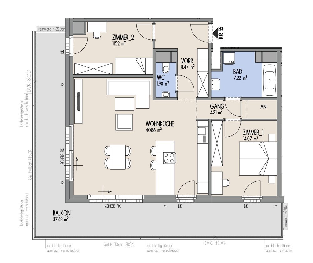 Hof am Park - 3-Zimmer-Wohnung mit Balkon & Ost-West-Ausrichtung - Top 1.55 /  / 1220 Wien / Bild 1
