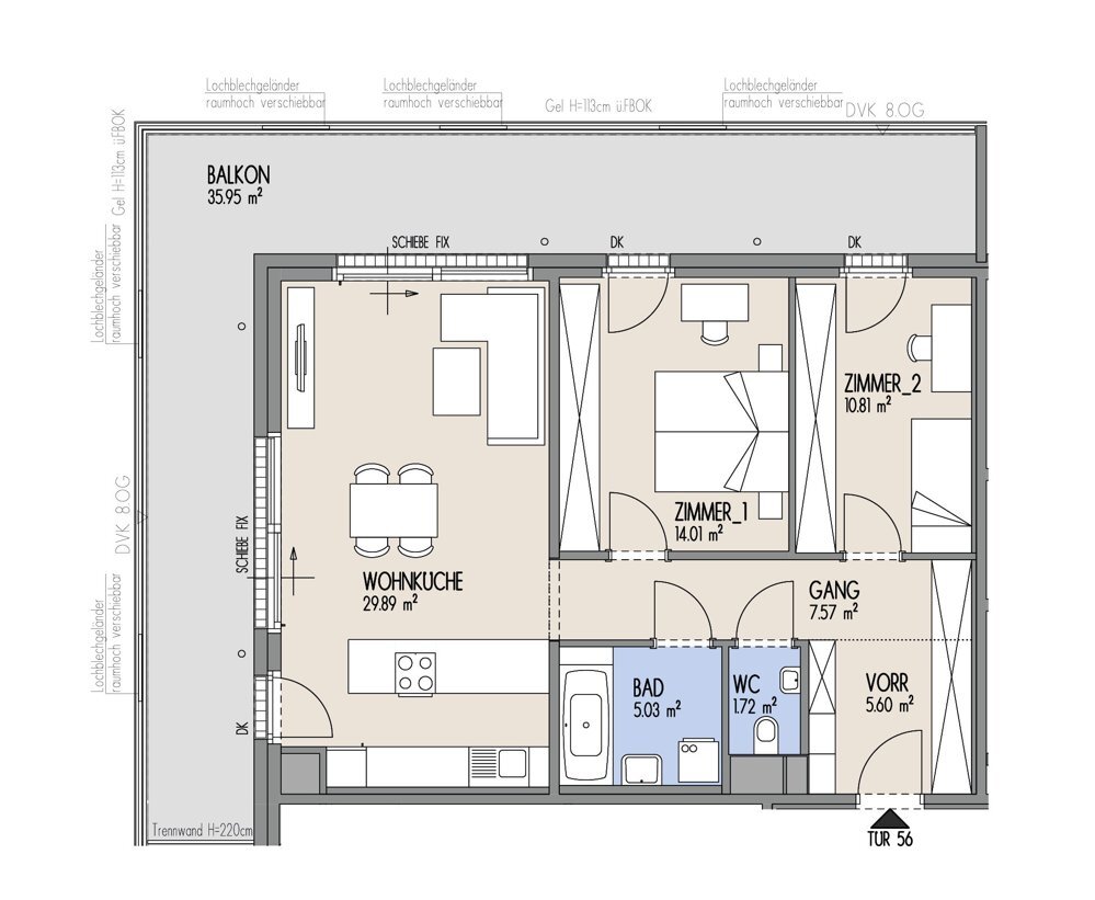 Hof am Park - Lichtdurchflutete 3-Zimmer-Wohnung mit Sdbalkon - Top 1.56 /  / 1220 Wien / Bild 1