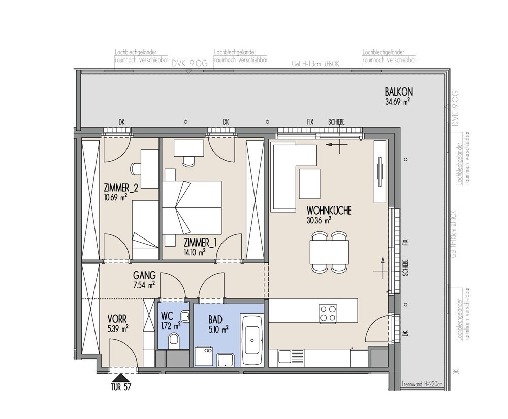 Hof am Park - Helle 3-Zimmer-Wohnung mit groer Terrasse - Top 1.57 /  / 1220 Wien / Bild 1