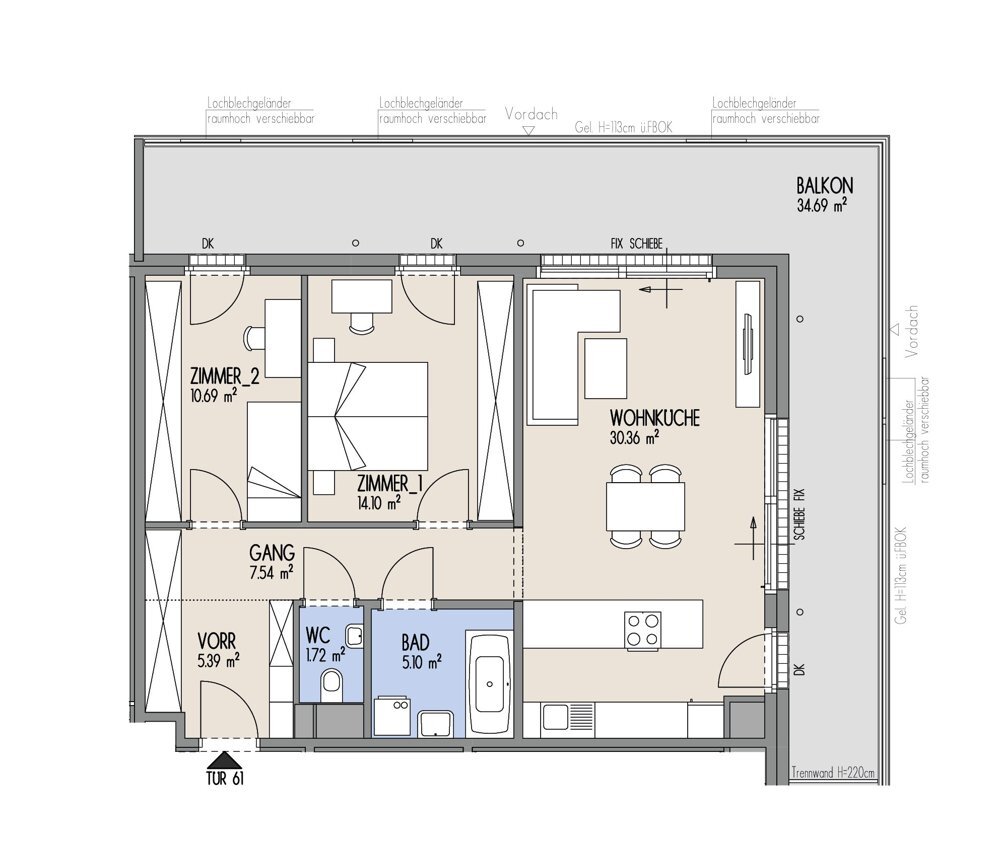 Hof am Park - 3-Zimmer-Wohnung mit Sd-Ost-Balkon - Top 1.61 /  / 1220 Wien / Bild 1