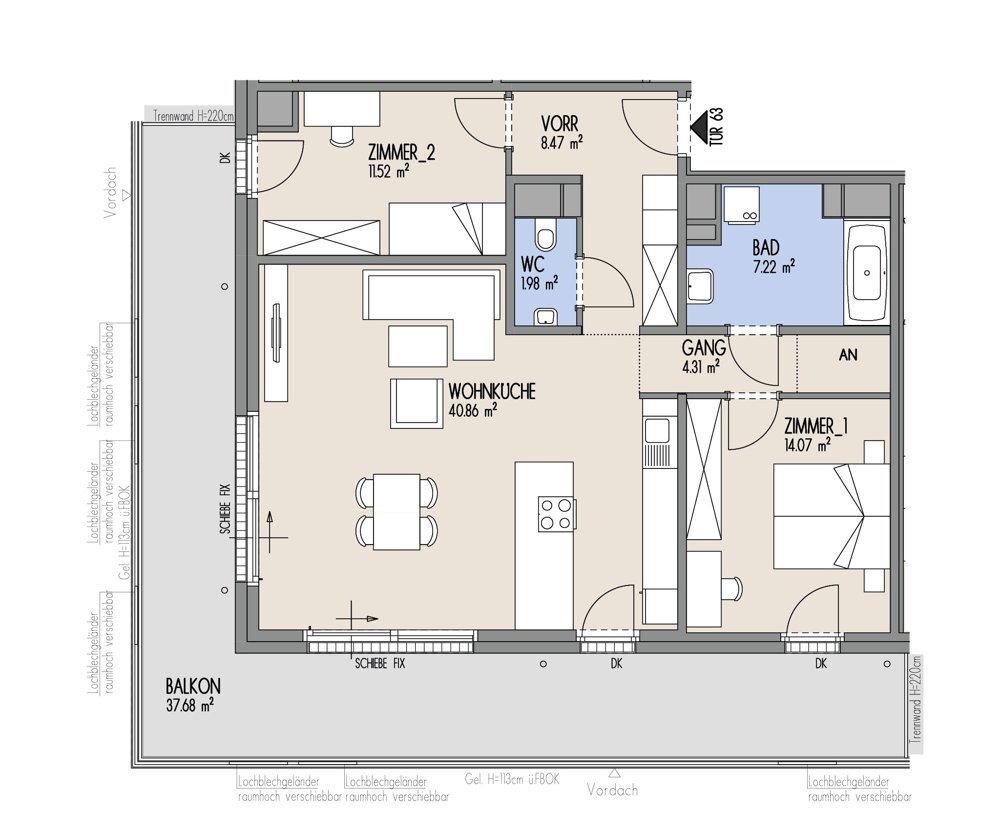 Hof am Park - Exklusive 3-Zimmer-Wohnung im 9. OG mit grozgigem Balkon nach Nordwesten - Top 1.63 /  / 1220 Wien / Bild 1