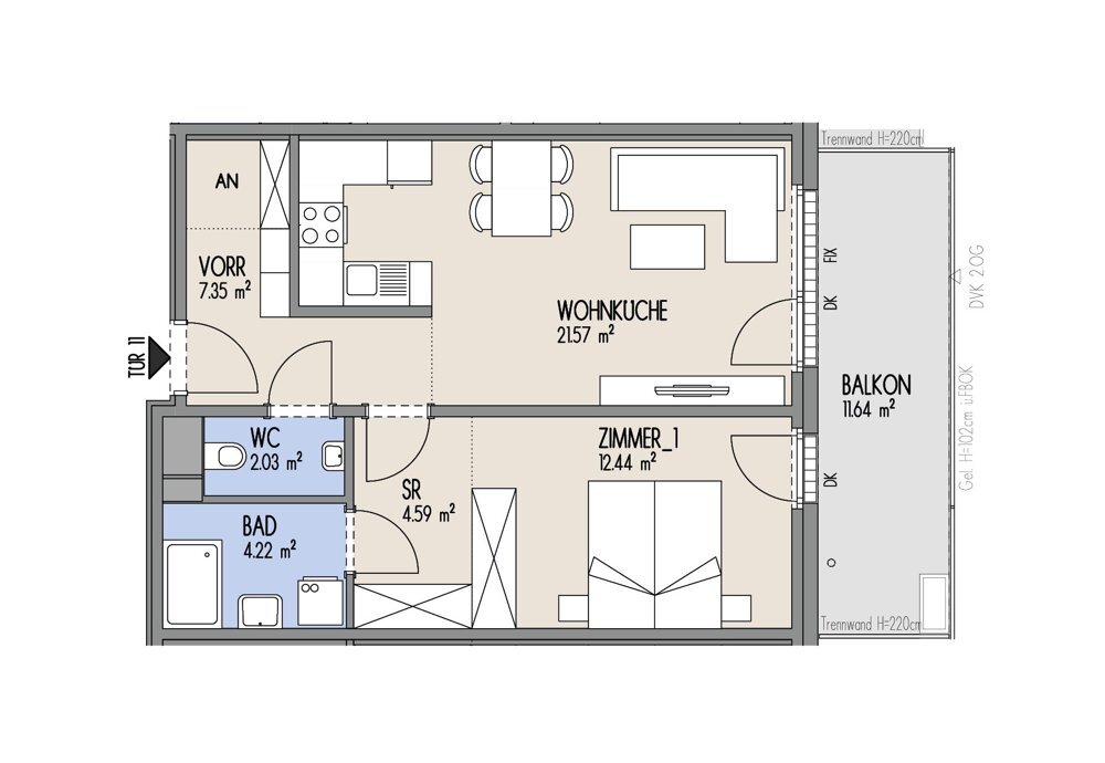 Hof am Park - 2-Zimmer-Wohnung mit Sdbalkon und U-Bahn Nhe  - Top 2.11 /  / 1220 Wien / Bild 1