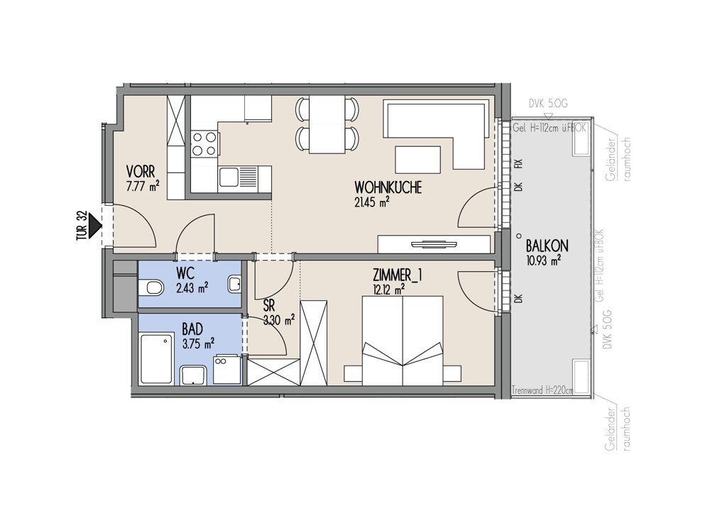 Hof am Park - Helle 2-Zimmer-Wohnung mit grozgigem Sdbalkon und U-Bahn Nhe - Top 2.32 /  / 1220 Wien / Bild 1