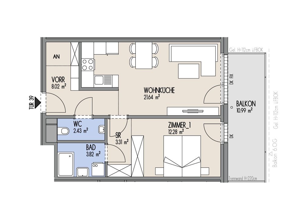Hof am Park - Sonnige 2-Zimmer-Wohnung mit Terrasse und Sd-Ausrichtung - Top 2.39 /  / 1220 Wien / Bild 1