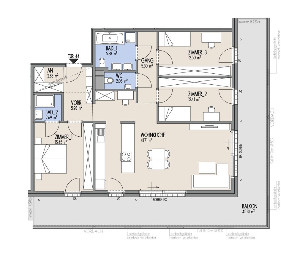 Hof am Park - 4-Zimmer-Wohnung mit grozgigem Sd-West-Balkon und Parkblick - Top 2.44 /  / 1220 Wien / Bild 1